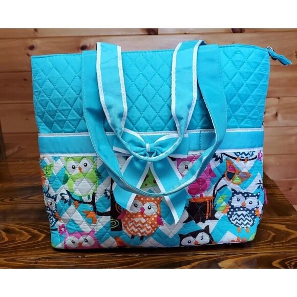 Chevron Aqua Owl Diaper Bag with Changing Pad and Accessory Bag. - Picture 5 of 10